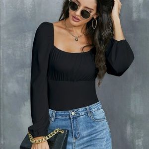 NWOT Black flounce sleeve bodysuit